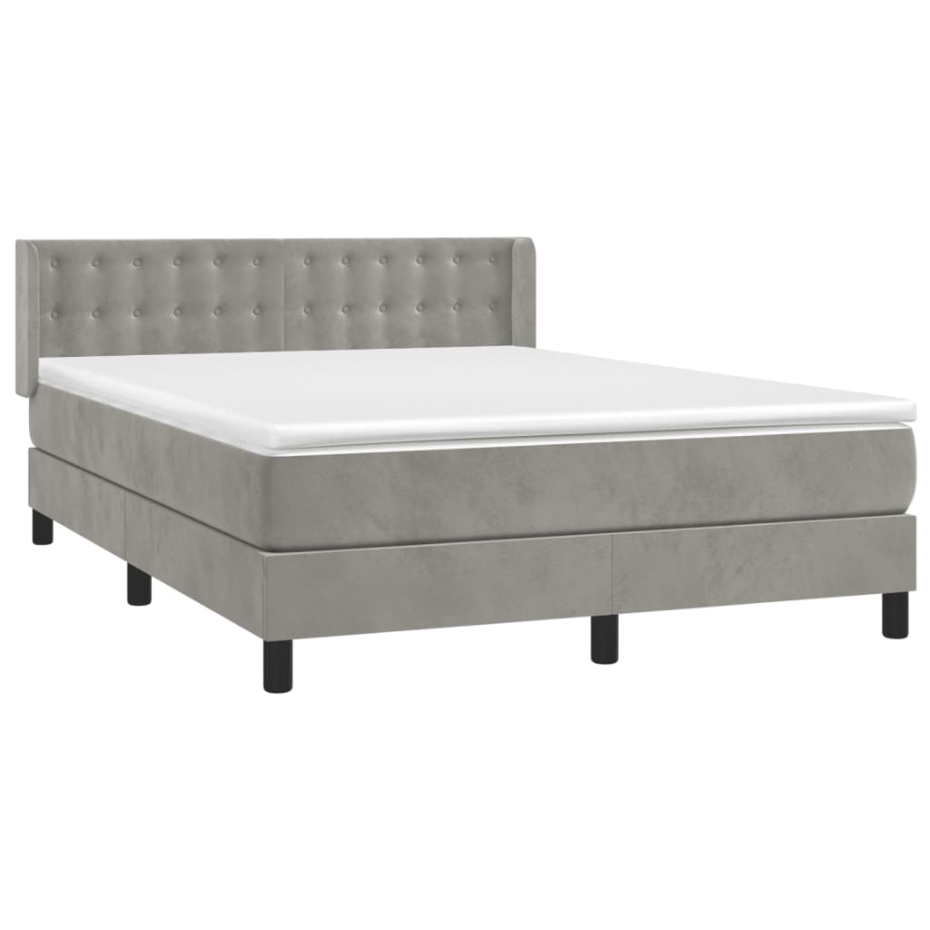 Boxspring met matras fluweel lichtgrijs 140x190 cm is nu te koop bij PeponiXL, paradijselijk wonen!
