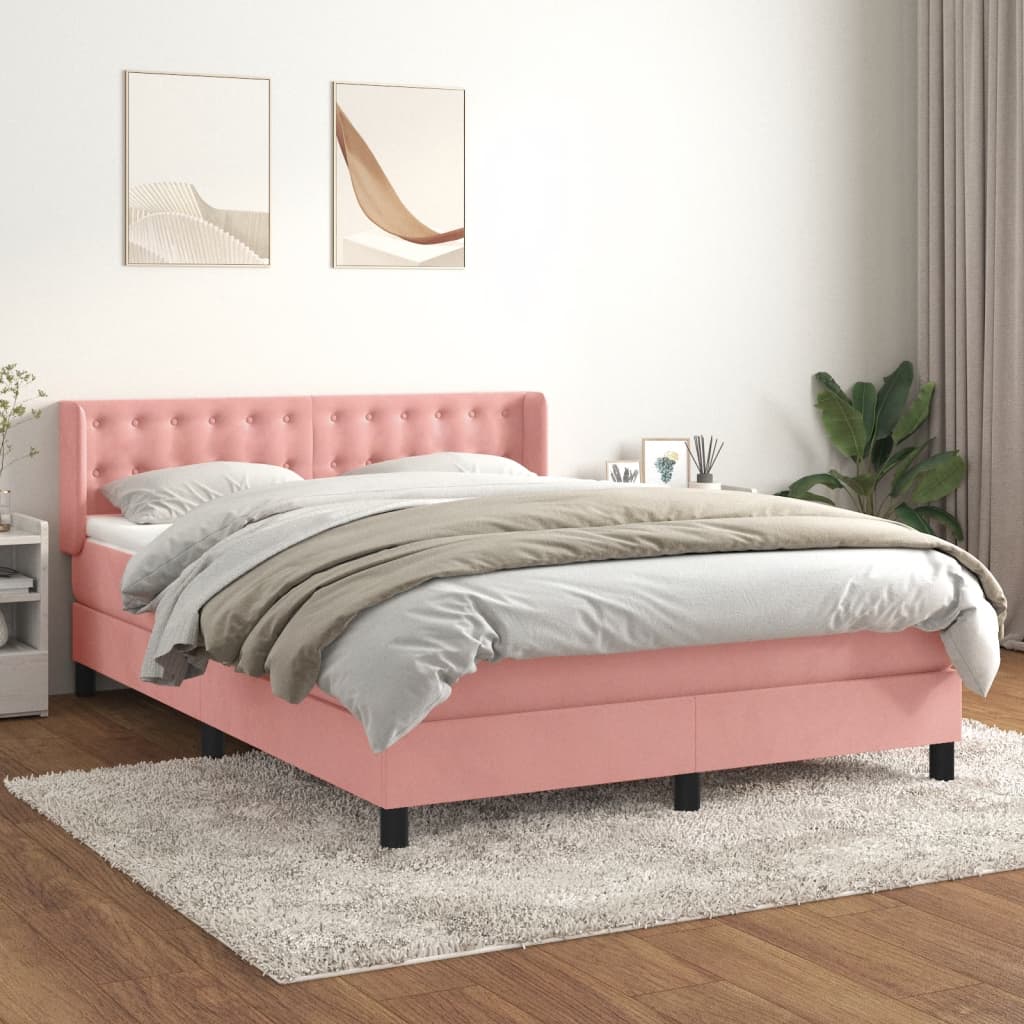 Boxspring met matras fluweel roze 140x200 cm is nu te koop bij PeponiXL, paradijselijk wonen!