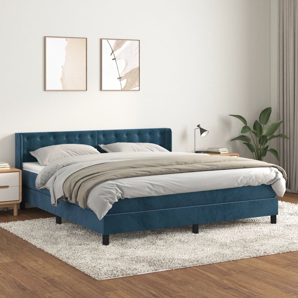 Boxspring met matras fluweel donkerblauw 160x200 cm is nu te koop bij PeponiXL, paradijselijk wonen!