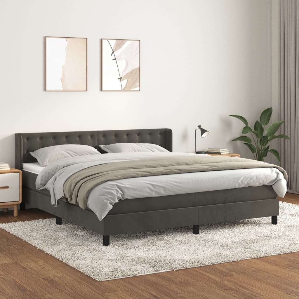 Boxspring met matras fluweel donkergrijs 180x200 cm is nu te koop bij PeponiXL, paradijselijk wonen!