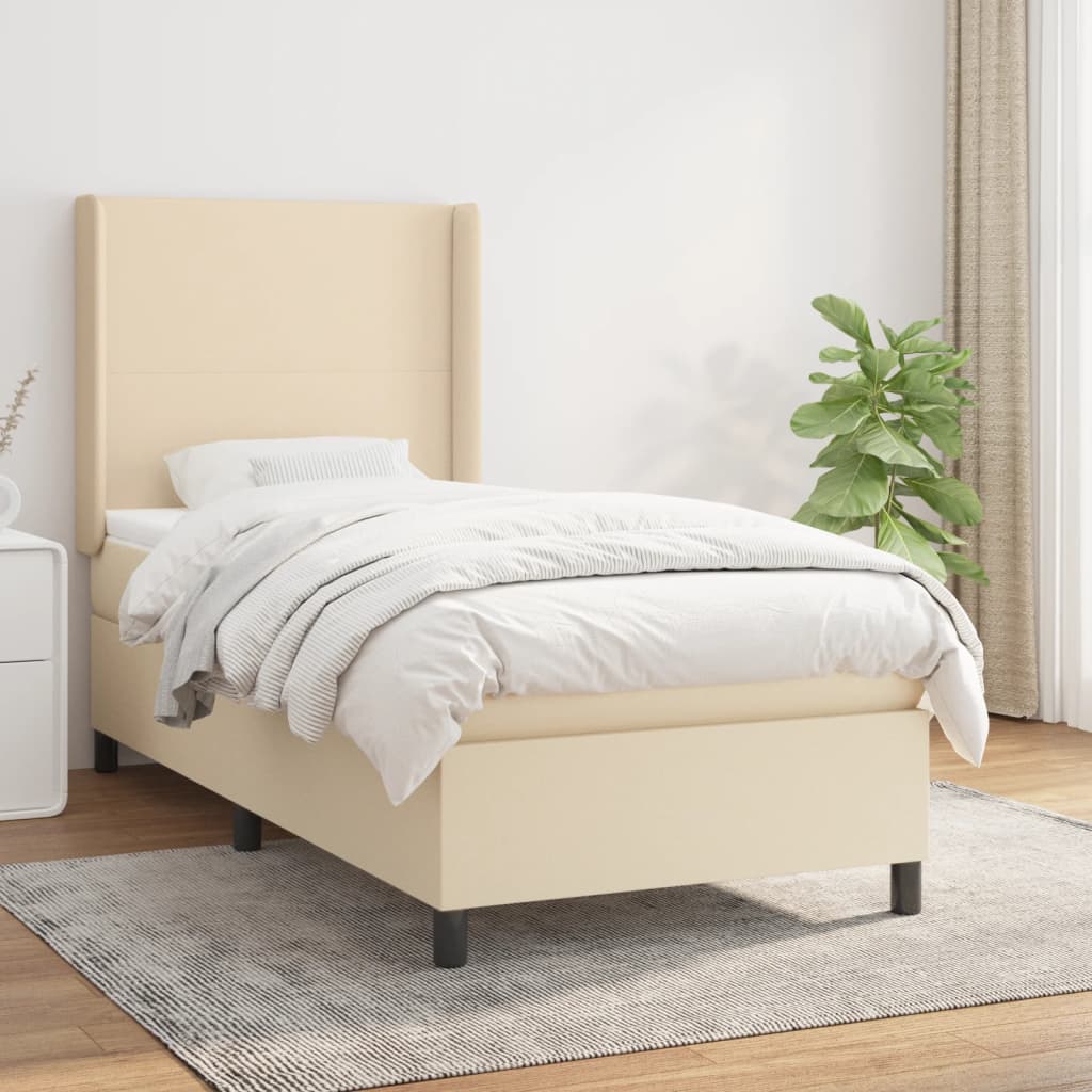 Boxspring met matras stof crèmekleurig 90x190 cm is nu te koop bij PeponiXL, paradijselijk wonen!