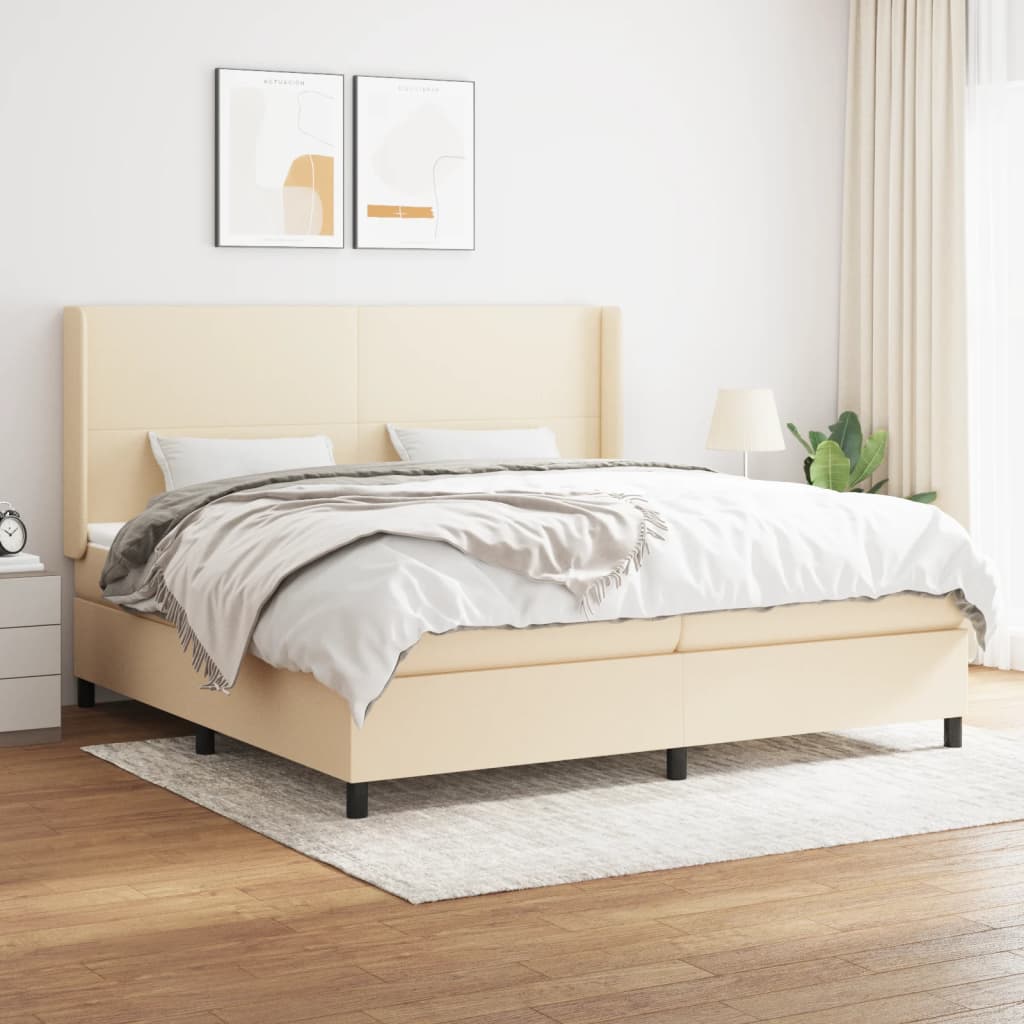 Boxspring met matras stof crèmekleurig 200x200 cm is nu te koop bij PeponiXL, paradijselijk wonen!