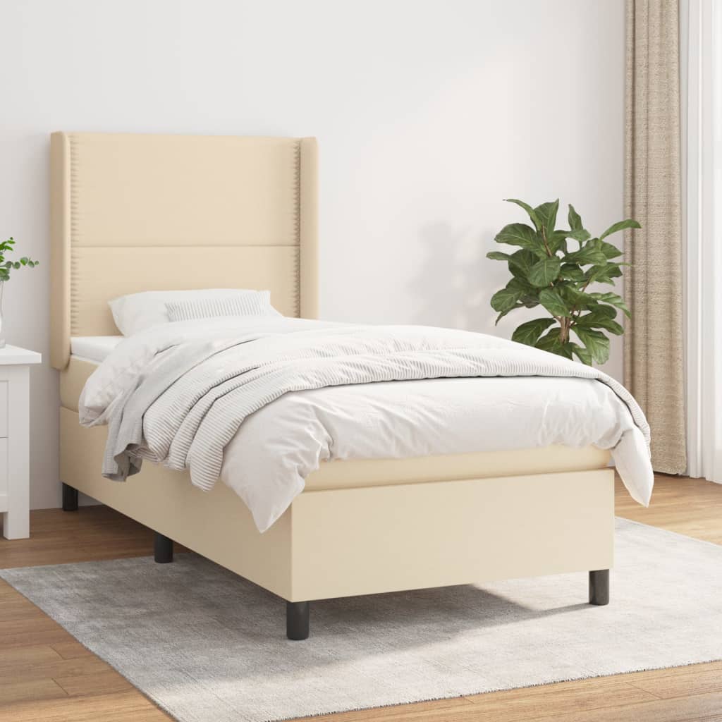 Boxspring met matras stof crèmekleurig 90x190 cm is nu te koop bij PeponiXL, paradijselijk wonen!