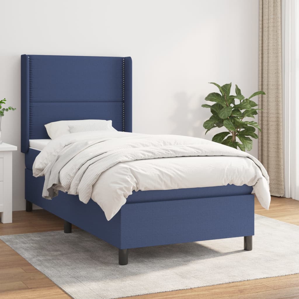 Boxspring met matras stof blauw 90x190 cm is nu te koop bij PeponiXL, paradijselijk wonen!