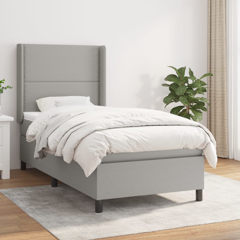 Boxspring met matras stof lichtgrijs 90x200 cm is nu te koop bij PeponiXL, paradijselijk wonen!