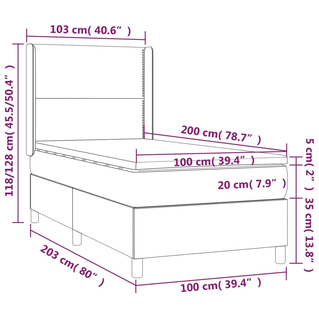 Boxspring met matras stof lichtgrijs 100x200 cm is nu te koop bij PeponiXL, paradijselijk wonen!