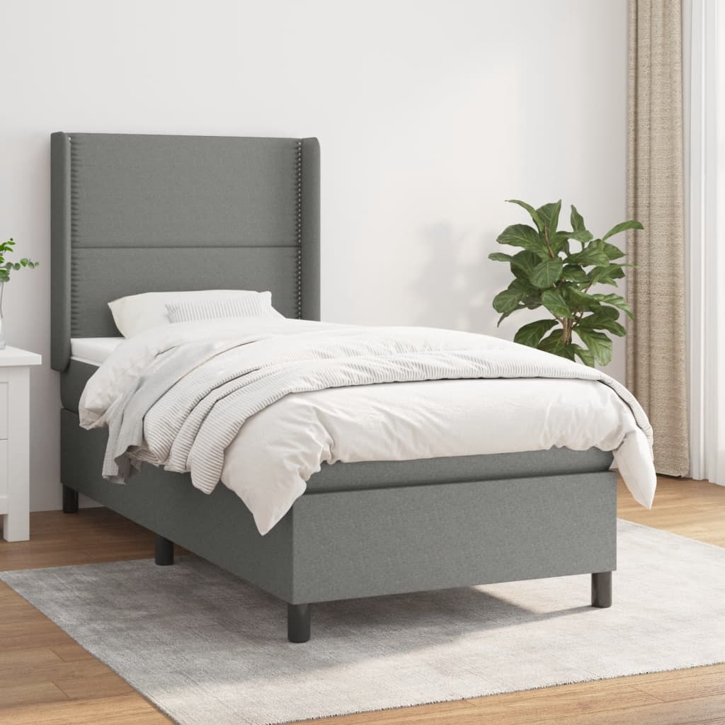 Boxspring met matras stof donkergrijs 100x200 cm is nu te koop bij PeponiXL, paradijselijk wonen!