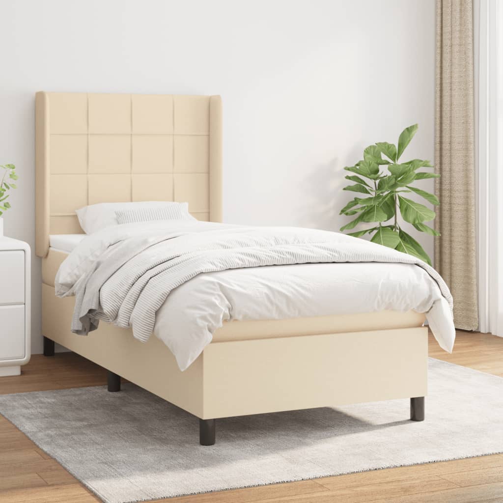 Boxspring met matras stof crèmekleurig 80x200 cm is nu te koop bij PeponiXL, paradijselijk wonen!