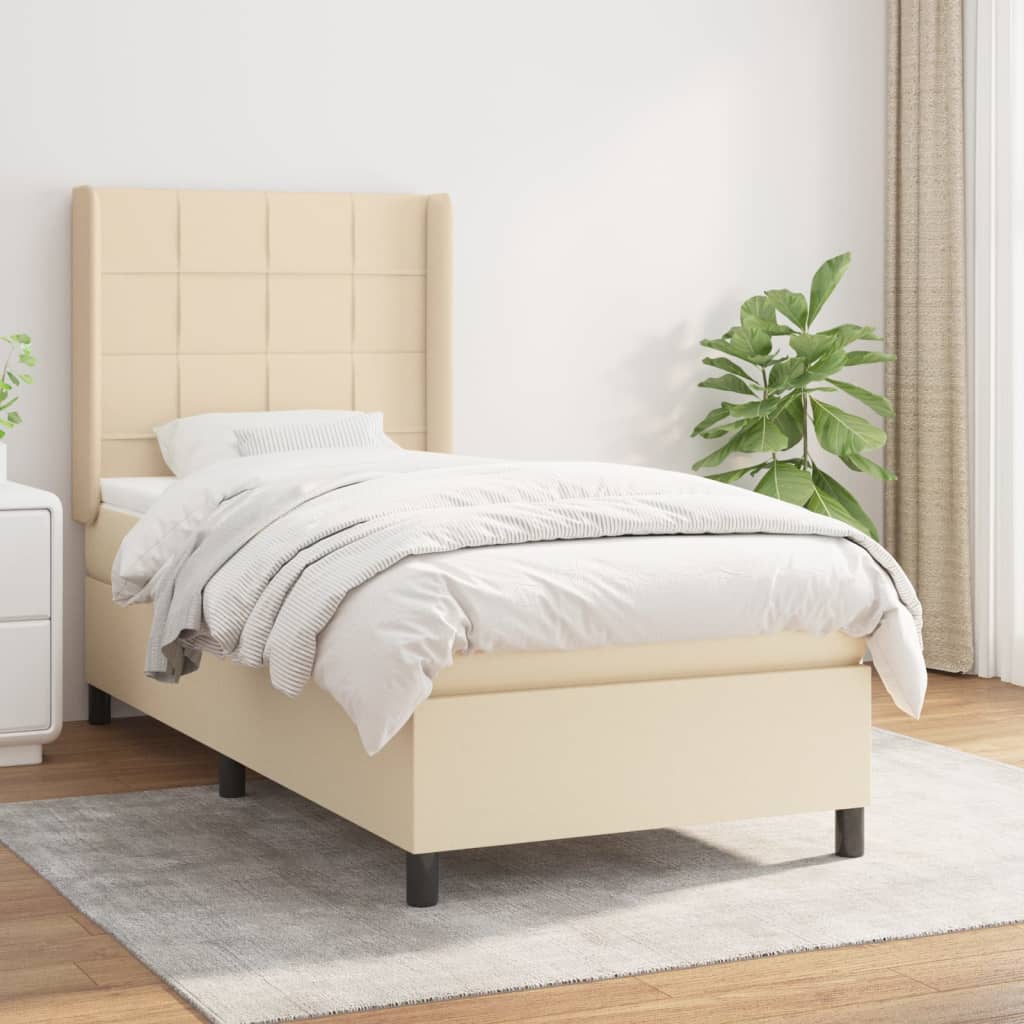 Boxspring met matras stof crèmekleurig 90x190 cm is nu te koop bij PeponiXL, paradijselijk wonen!