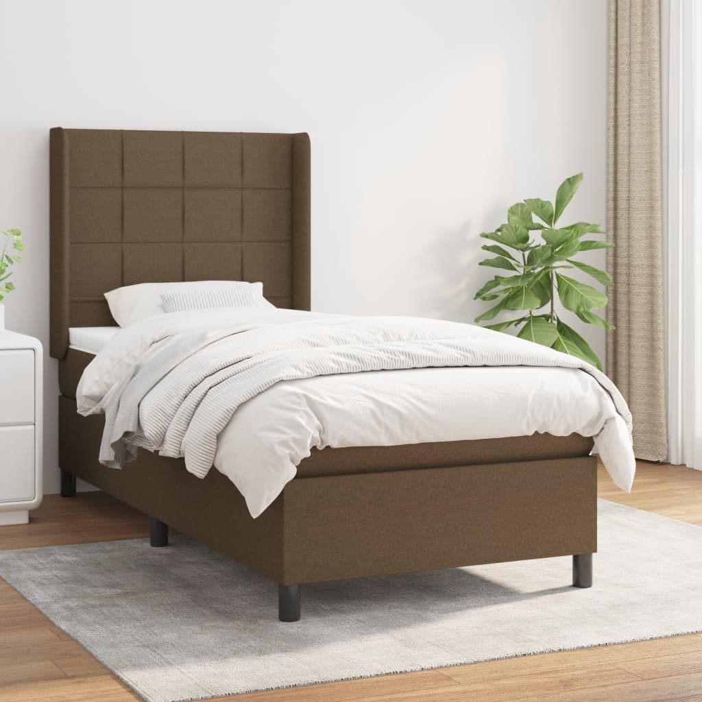 Boxspring met matras stof donkerbruin 90x200 cm is nu te koop bij PeponiXL, paradijselijk wonen!