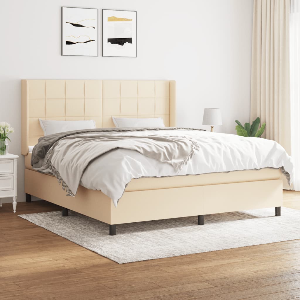 Boxspring met matras stof crèmekleurig 160x200 cm is nu te koop bij PeponiXL, paradijselijk wonen!