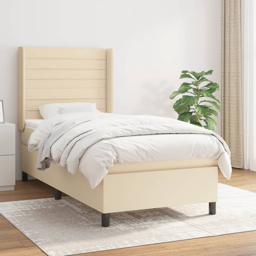 Boxspring met matras stof crèmekleurig 80x200 cm is nu te koop bij PeponiXL, paradijselijk wonen!