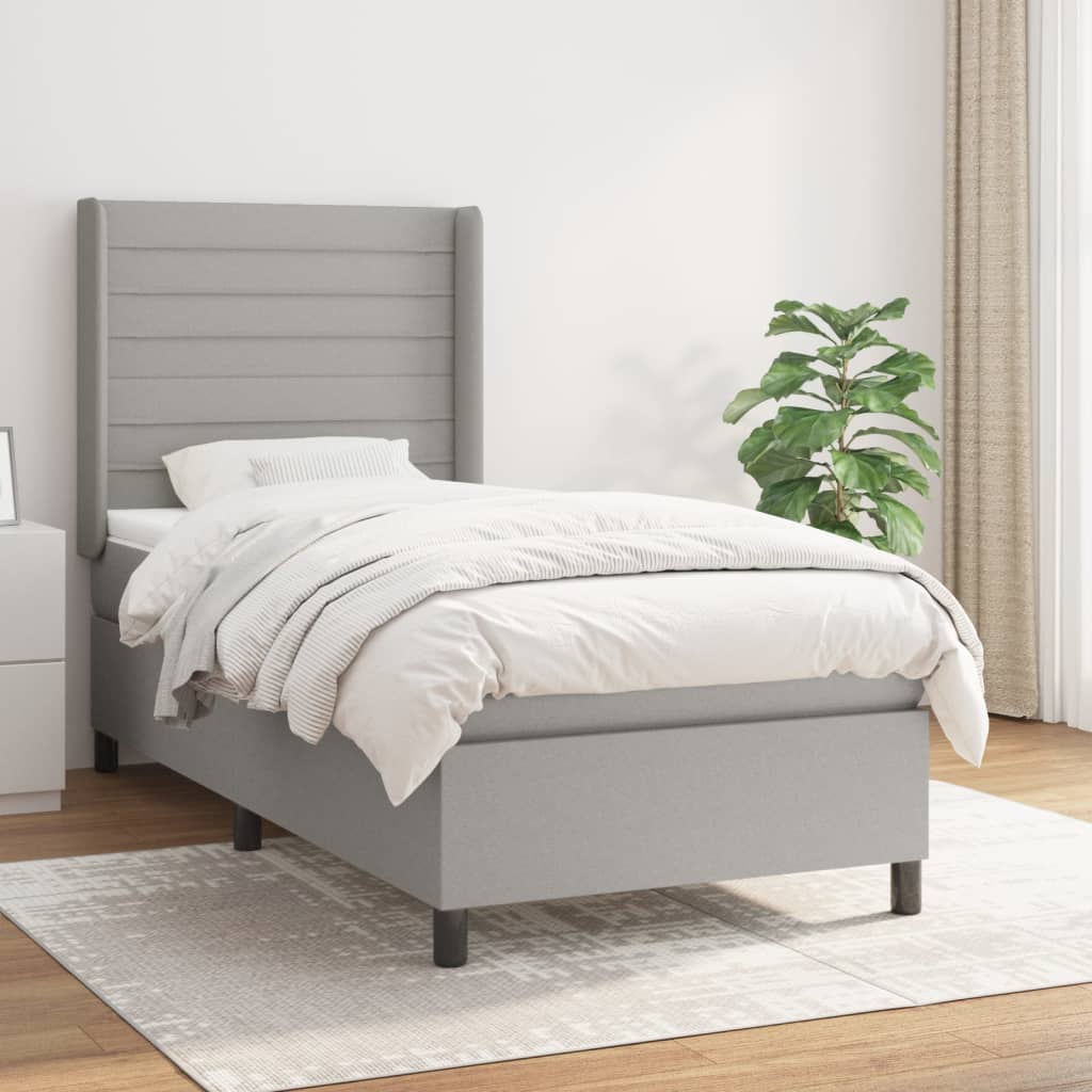 Boxspring met matras stof lichtgrijs 90x190 cm is nu te koop bij PeponiXL, paradijselijk wonen!