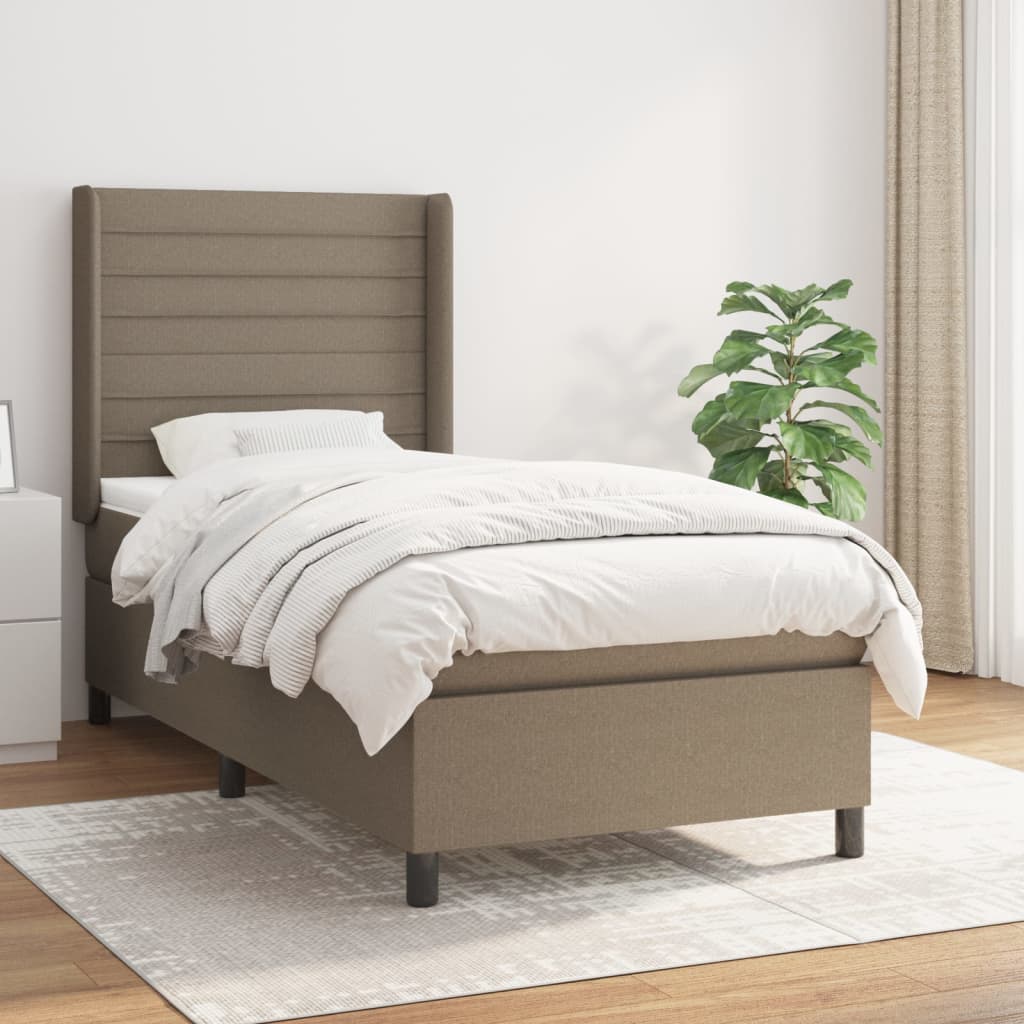 Boxspring met matras stof taupe 90x190 cm is nu te koop bij PeponiXL, paradijselijk wonen!