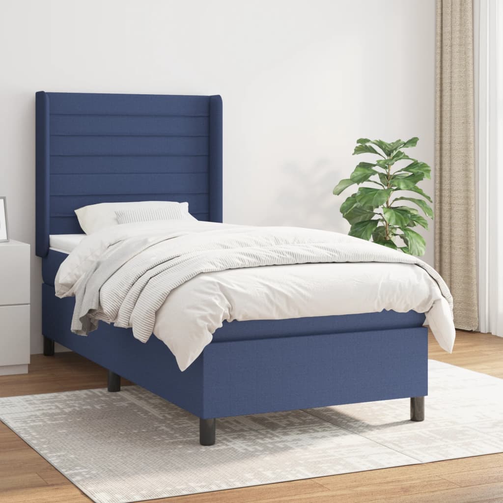 Boxspring met matras stof blauw 90x200 cm
