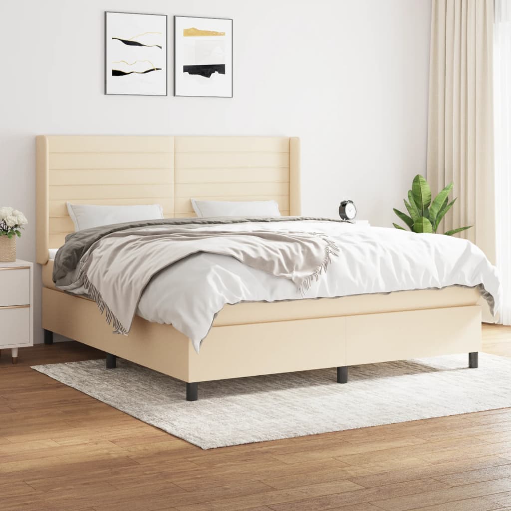 Boxspring met matras stof crèmekleurig 180x200 cm is nu te koop bij PeponiXL, paradijselijk wonen!