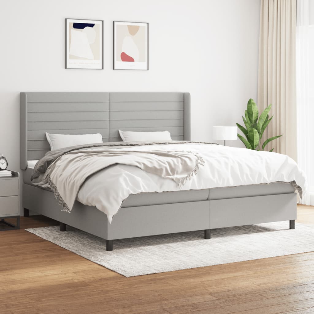 Boxspring met matras stof lichtgrijs 200x200 cm is nu te koop bij PeponiXL, paradijselijk wonen!
