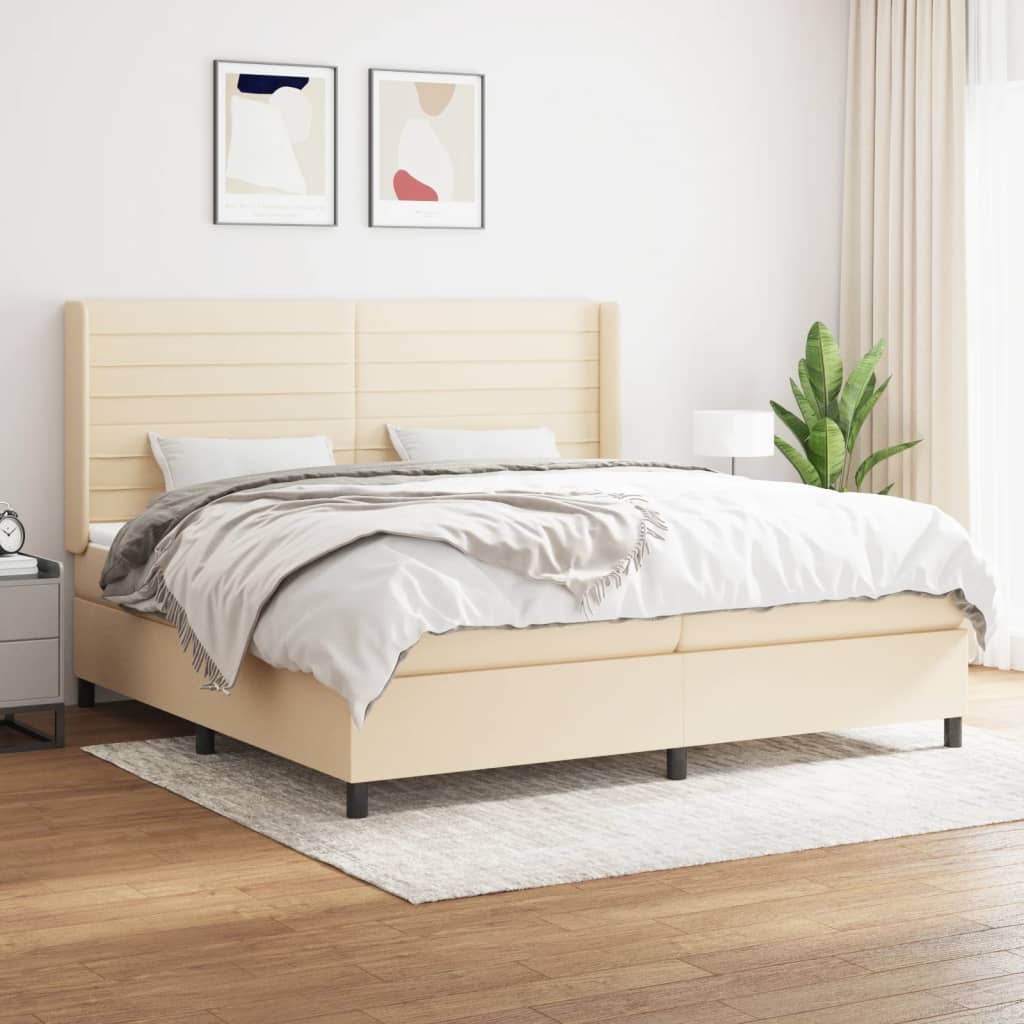 Boxspring met matras stof crèmekleurig 200x200 cm is nu te koop bij PeponiXL, paradijselijk wonen!