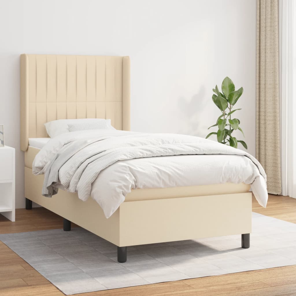 Boxspring met matras stof crèmekleurig 90x190 cm is nu te koop bij PeponiXL, paradijselijk wonen!