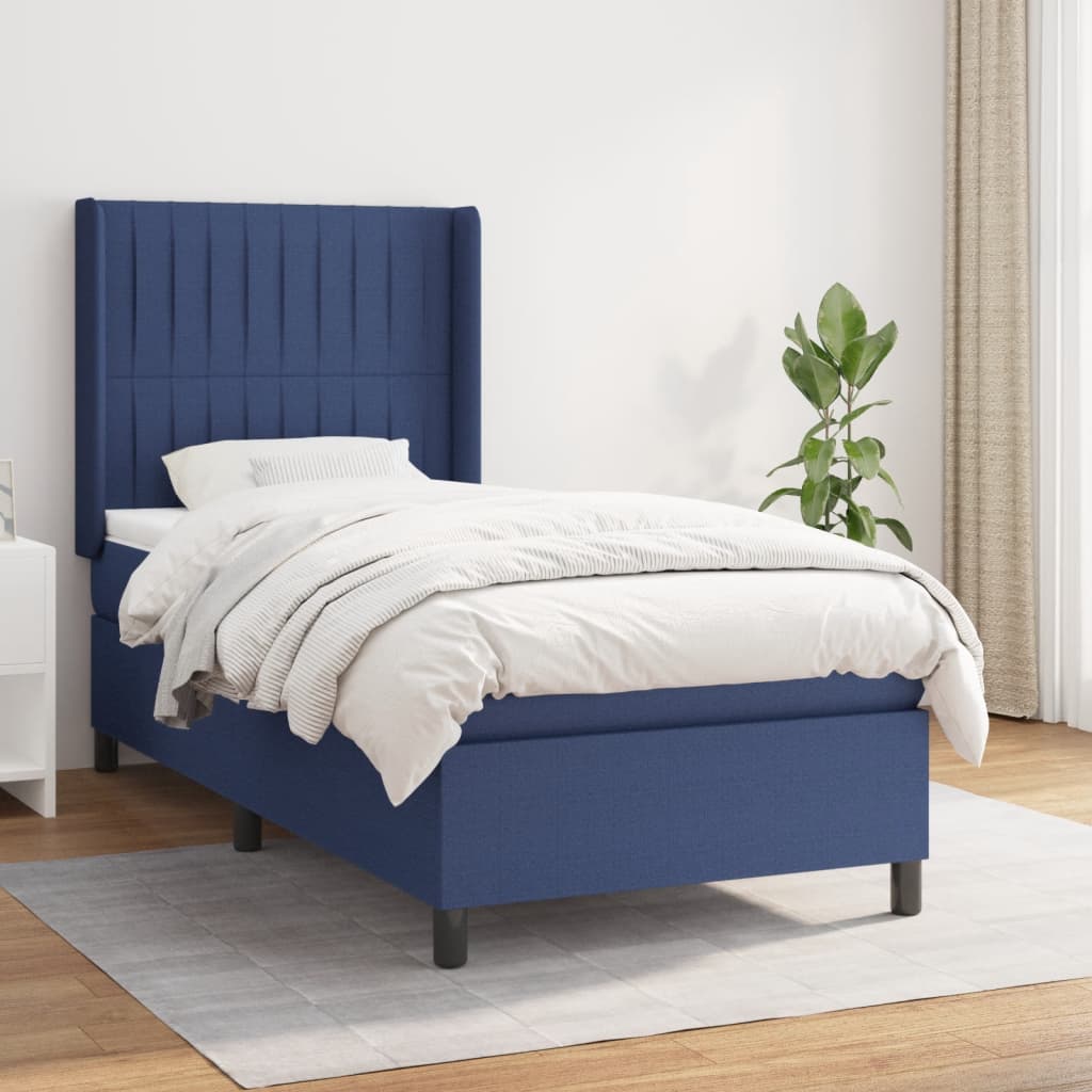 Boxspring met matras stof blauw 90x200 cm is nu te koop bij PeponiXL, paradijselijk wonen!
