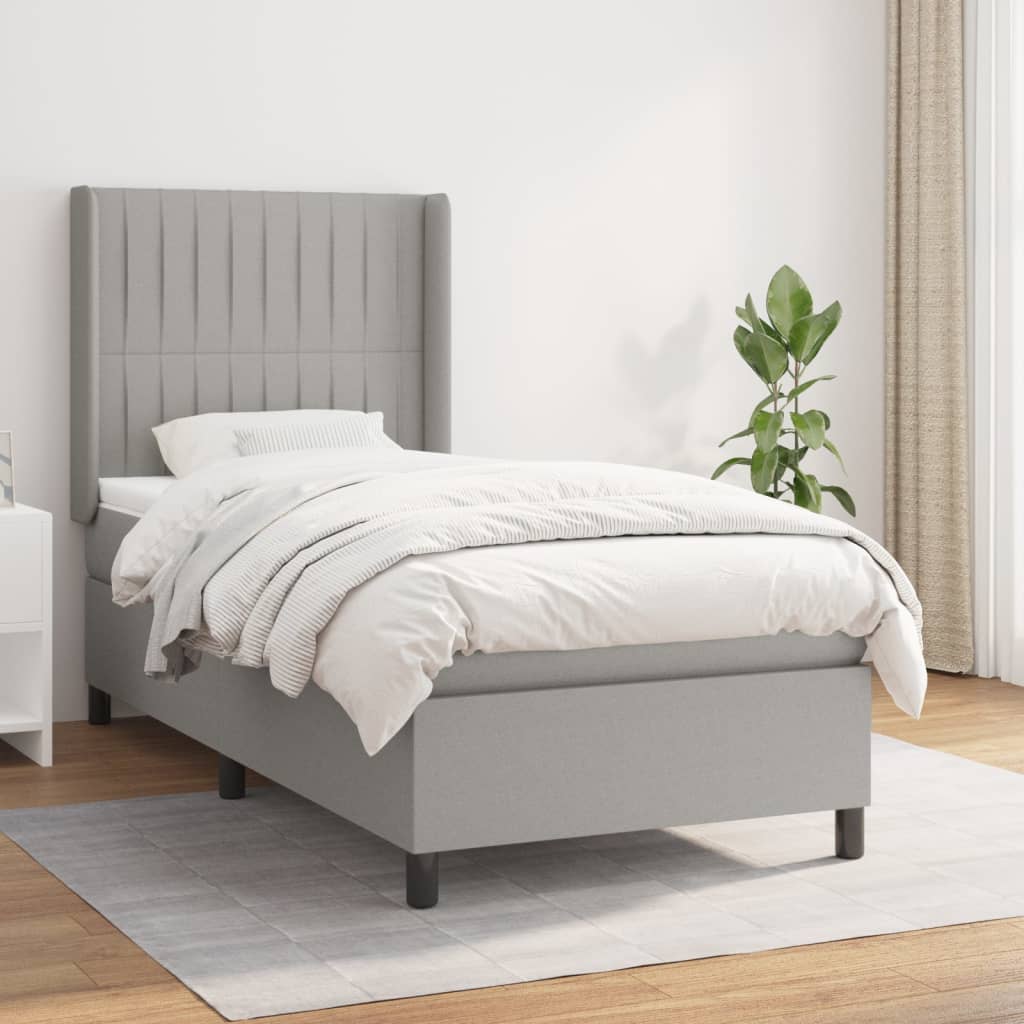 Boxspring met matras stof lichtgrijs 100x200 cm is nu te koop bij PeponiXL, paradijselijk wonen!