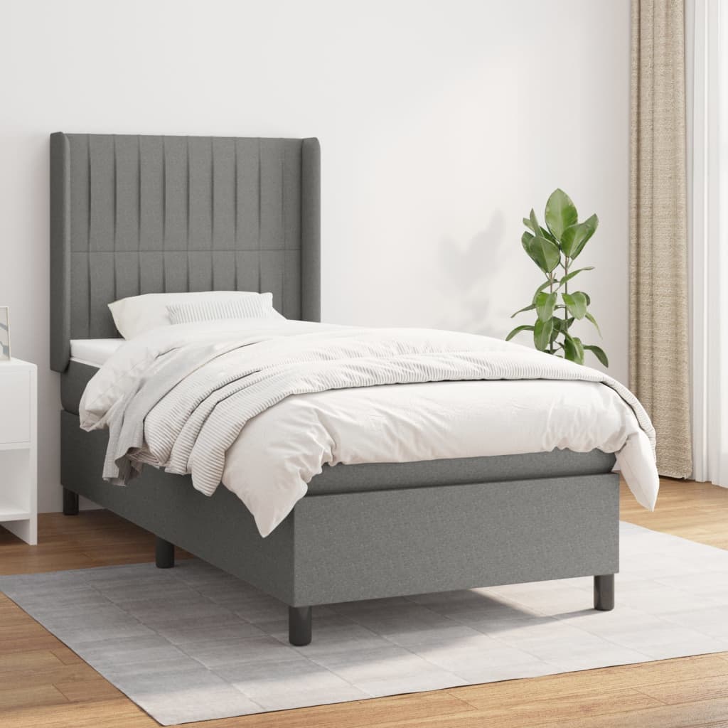 Boxspring met matras stof donkergrijs 100x200 cm is nu te koop bij PeponiXL, paradijselijk wonen!