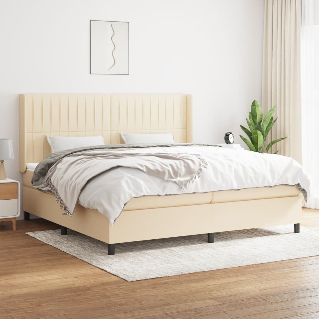 Boxspring met matras stof crèmekleurig 200x200 cm is nu te koop bij PeponiXL, paradijselijk wonen!
