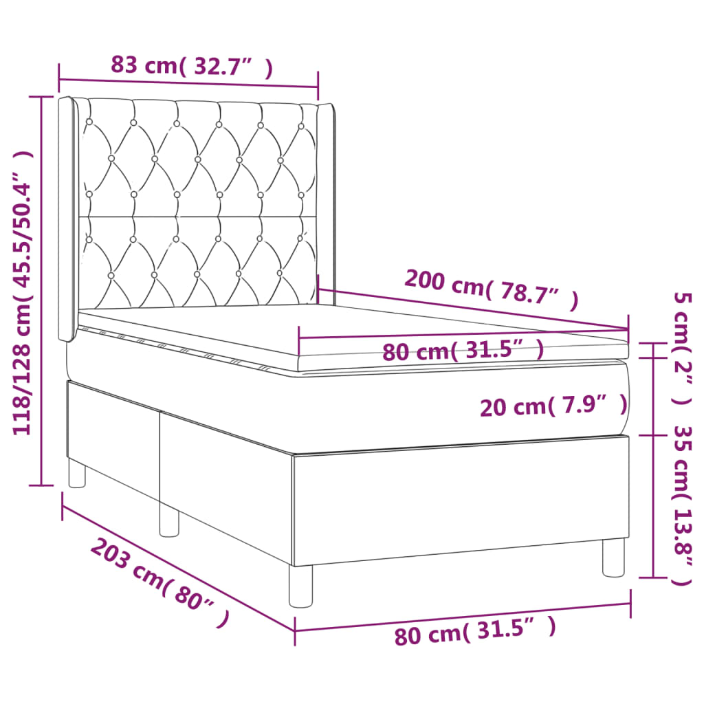 Boxspring met matras stof donkergrijs 80x200 cm is nu te koop bij PeponiXL, paradijselijk wonen!
