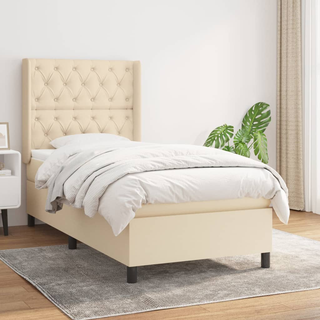 Boxspring met matras stof crèmekleurig 80x200 cm is nu te koop bij PeponiXL, paradijselijk wonen!