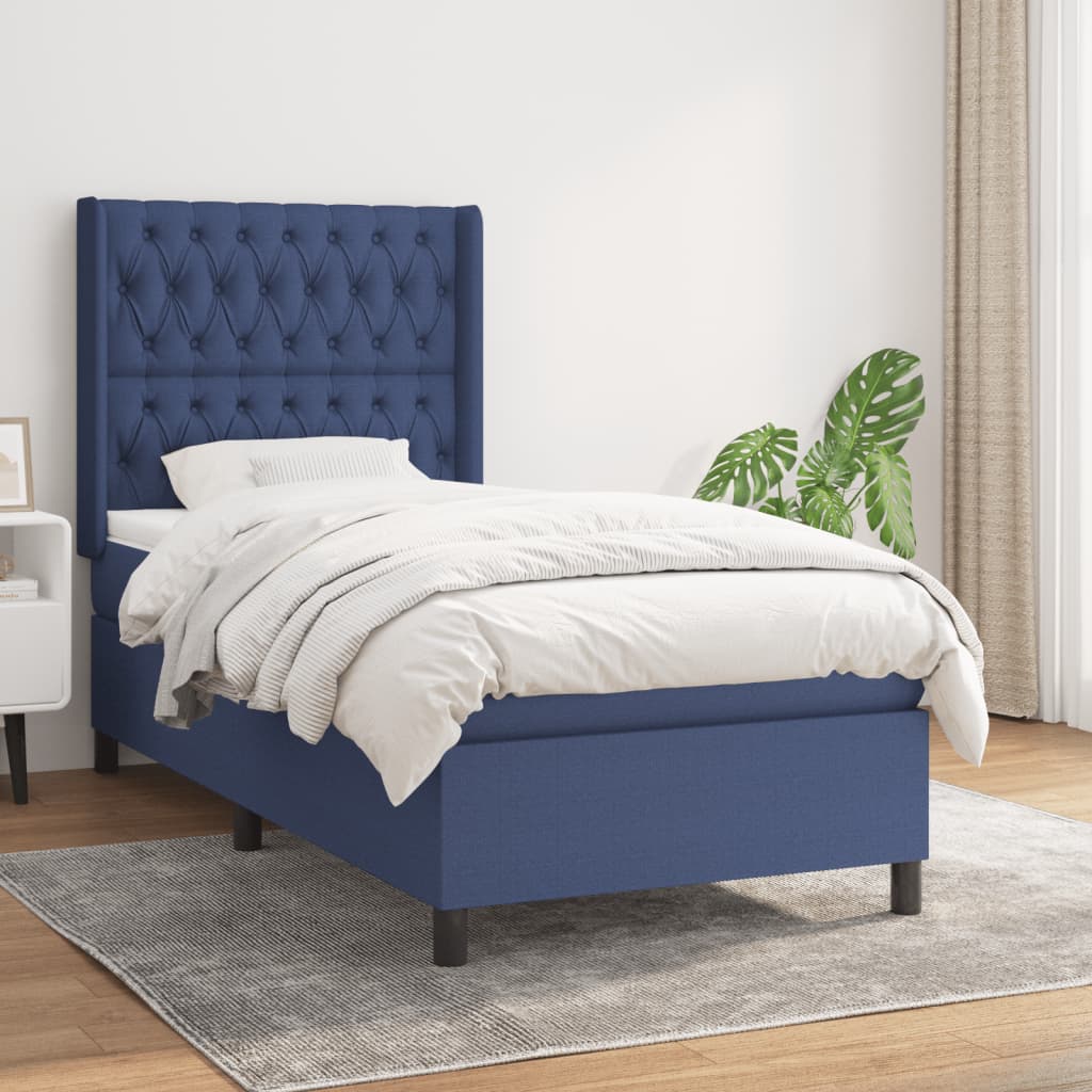 Boxspring met matras stof blauw 90x190 cm is nu te koop bij PeponiXL, paradijselijk wonen!