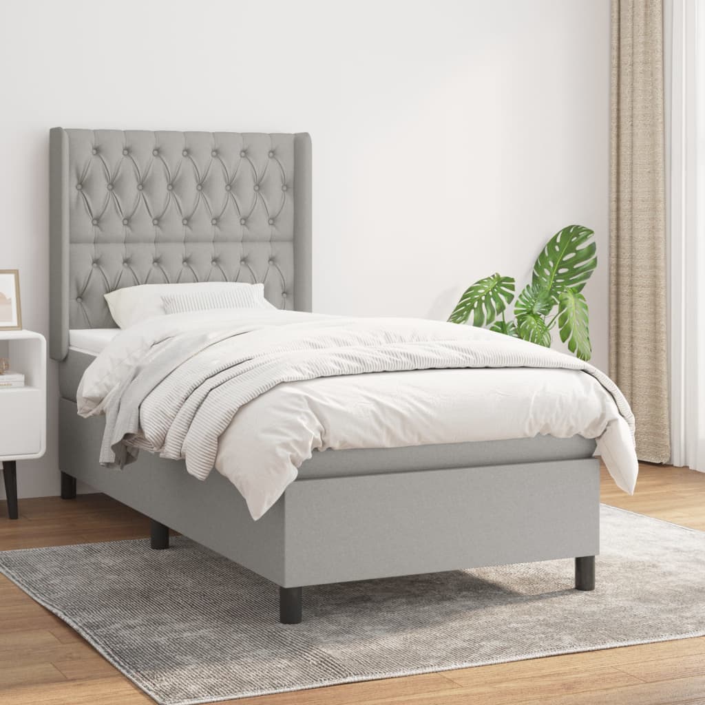 Boxspring met matras stof lichtgrijs 100x200 cm is nu te koop bij PeponiXL, paradijselijk wonen!
