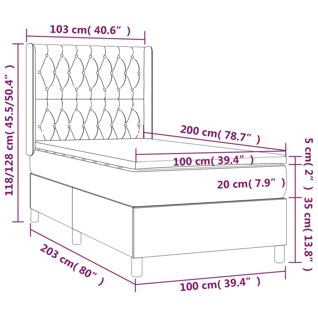 Boxspring met matras stof donkergrijs 100x200 cm is nu te koop bij PeponiXL, paradijselijk wonen!