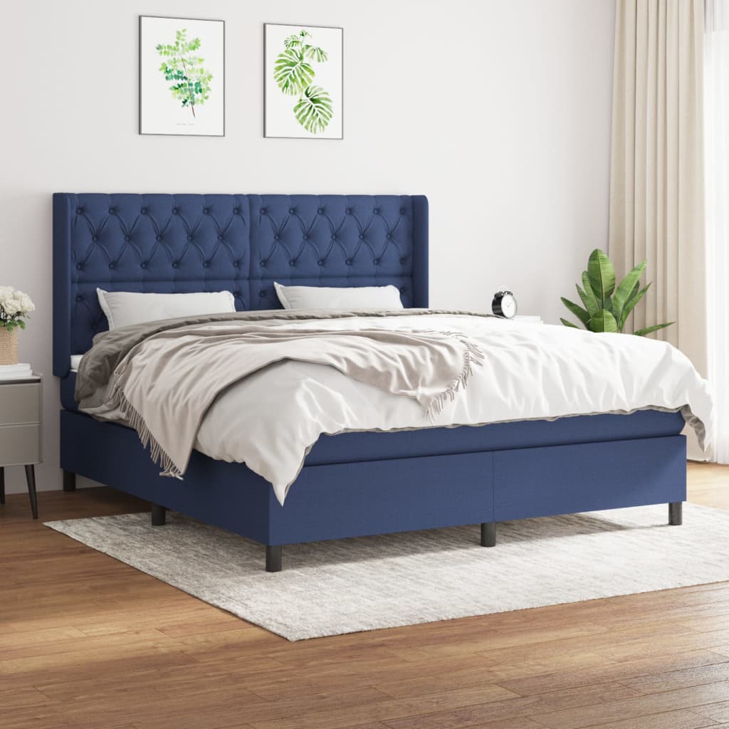 Boxspring met matras stof blauw 160x200 cm is nu te koop bij PeponiXL, paradijselijk wonen!