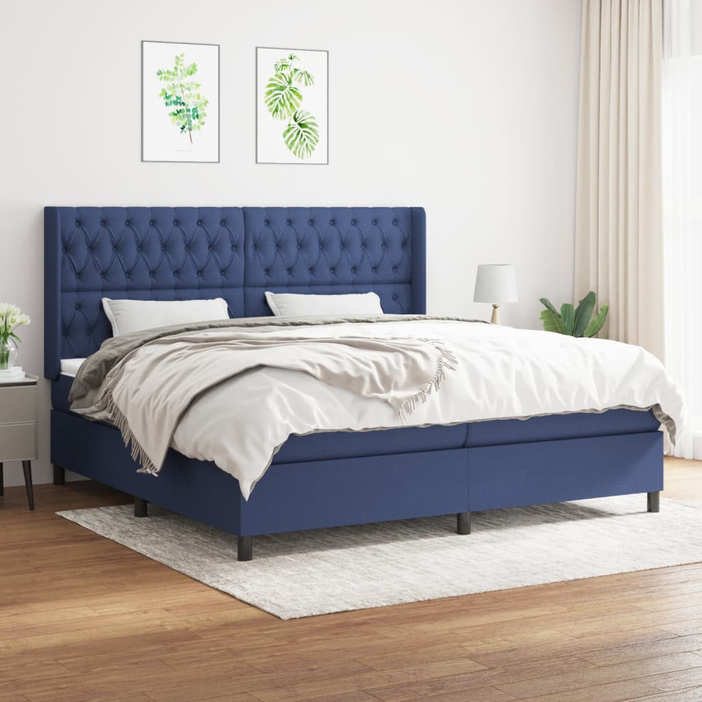 Boxspring met matras stof blauw 200x200 cm is nu te koop bij PeponiXL, paradijselijk wonen!