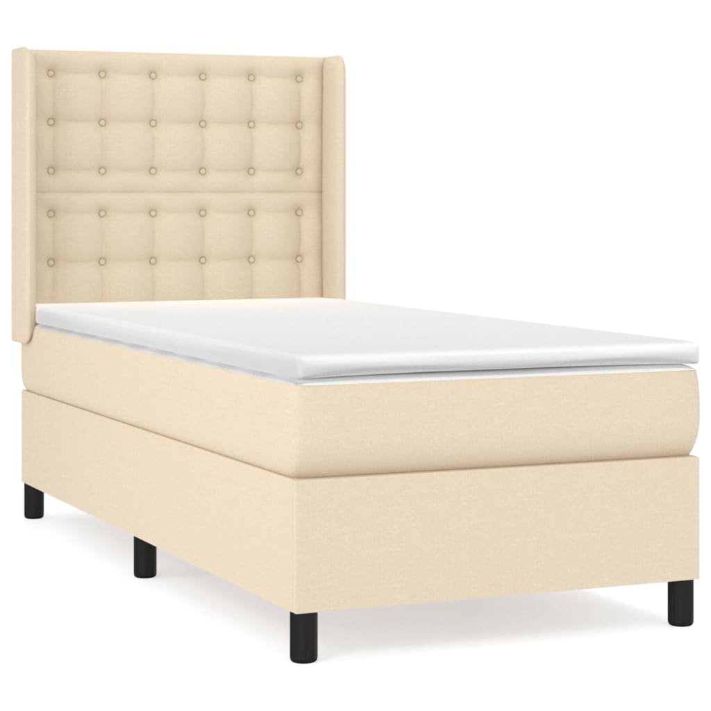 Boxspring met matras stof crèmekleurig 90x190 cm is nu te koop bij PeponiXL, paradijselijk wonen!