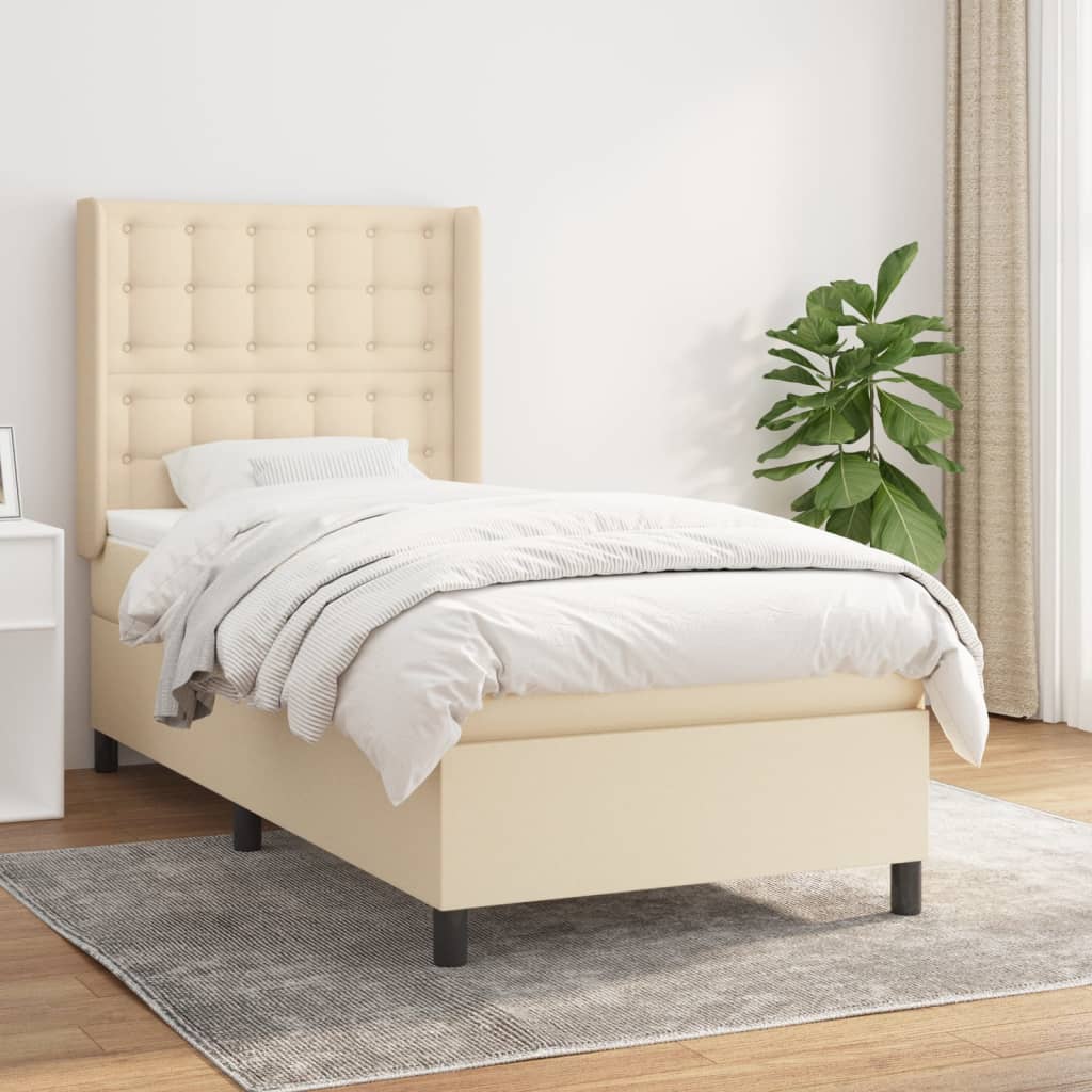 Boxspring met matras stof crèmekleurig 90x190 cm is nu te koop bij PeponiXL, paradijselijk wonen!