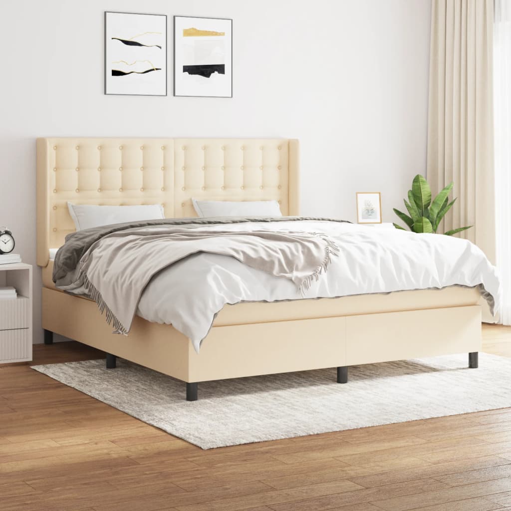 Boxspring met matras stof crèmekleurig 160x200 cm is nu te koop bij PeponiXL, paradijselijk wonen!