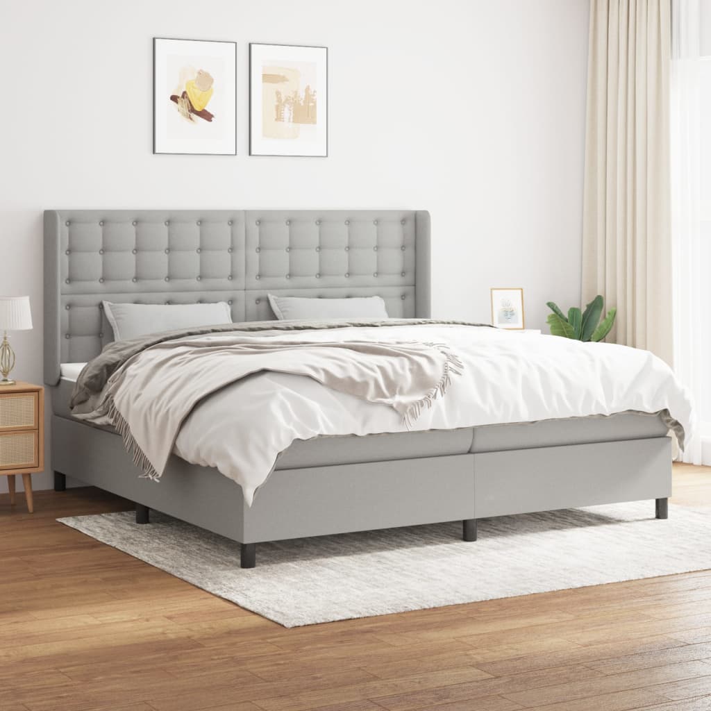 Boxspring met matras stof lichtgrijs 200x200 cm is nu te koop bij PeponiXL, paradijselijk wonen!