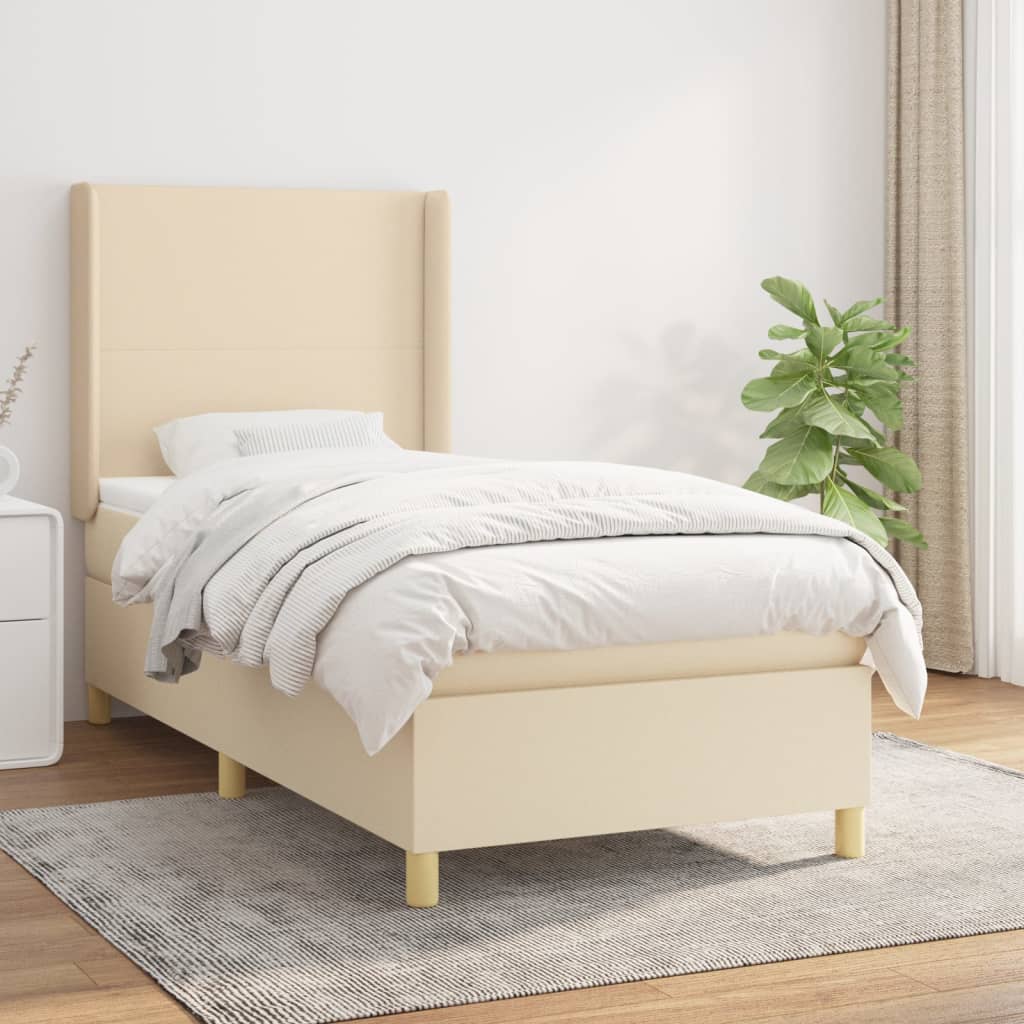 Boxspring met matras stof crèmekleurig 90x190 cm is nu te koop bij PeponiXL, paradijselijk wonen!