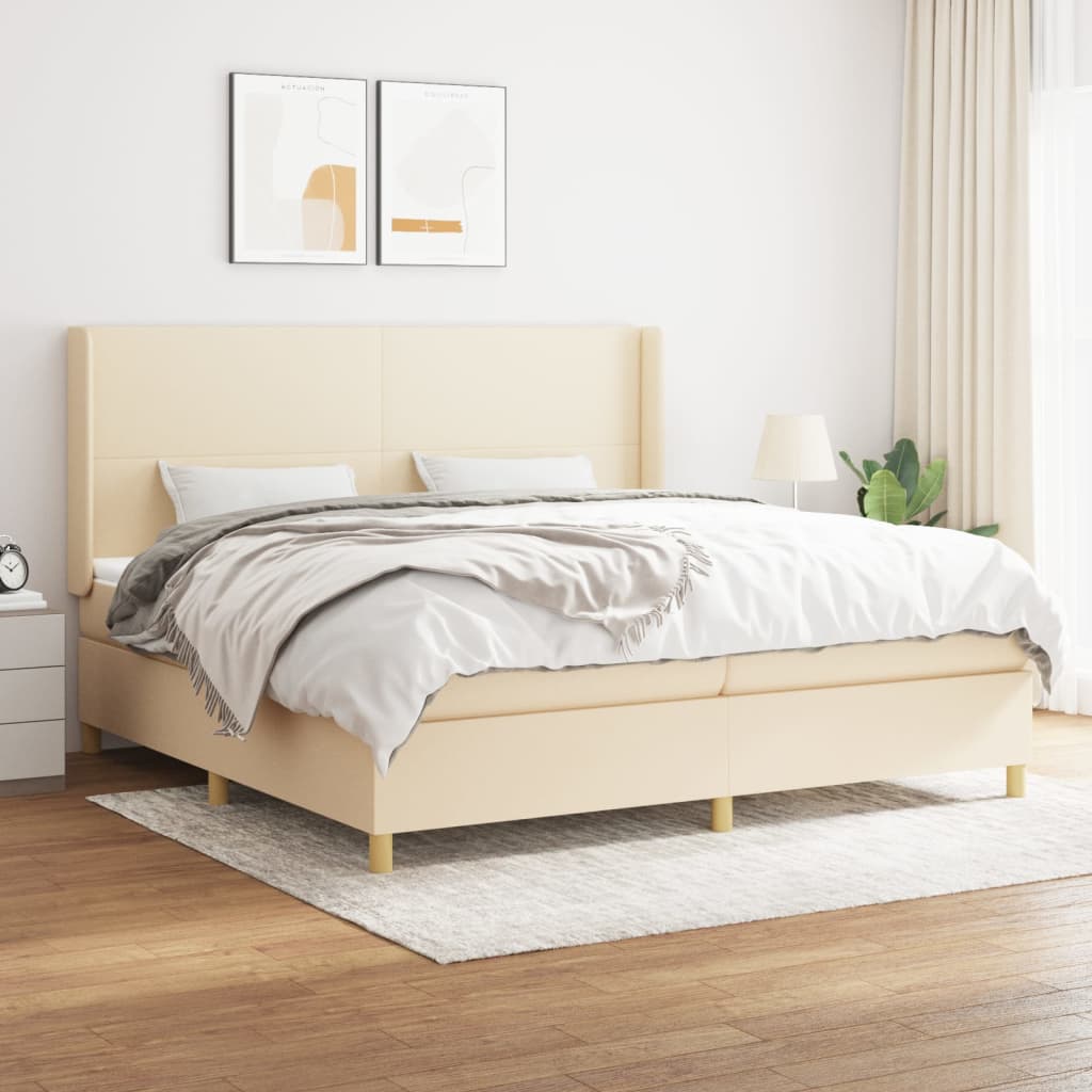 Boxspring met matras stof crèmekleurig 200x200 cm is nu te koop bij PeponiXL, paradijselijk wonen!
