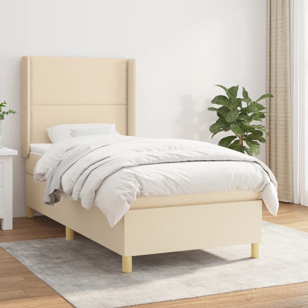 Boxspring met matras stof crèmekleurig 90x190 cm is nu te koop bij PeponiXL, paradijselijk wonen!