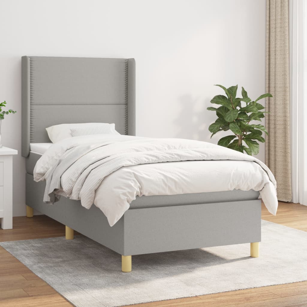 Boxspring met matras stof lichtgrijs 100x200 cm is nu te koop bij PeponiXL, paradijselijk wonen!
