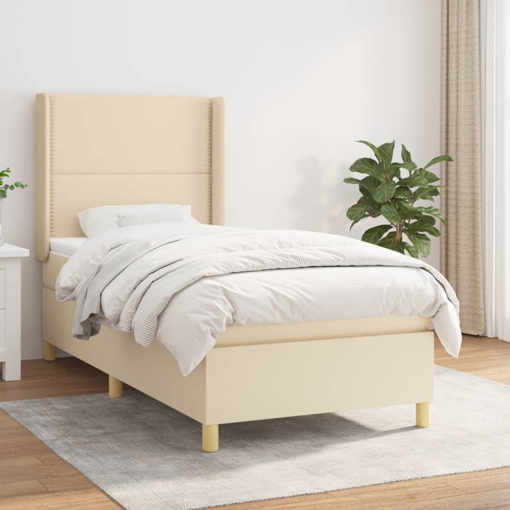 Boxspring met matras stof crèmekleurig 100x200 cm is nu te koop bij PeponiXL, paradijselijk wonen!