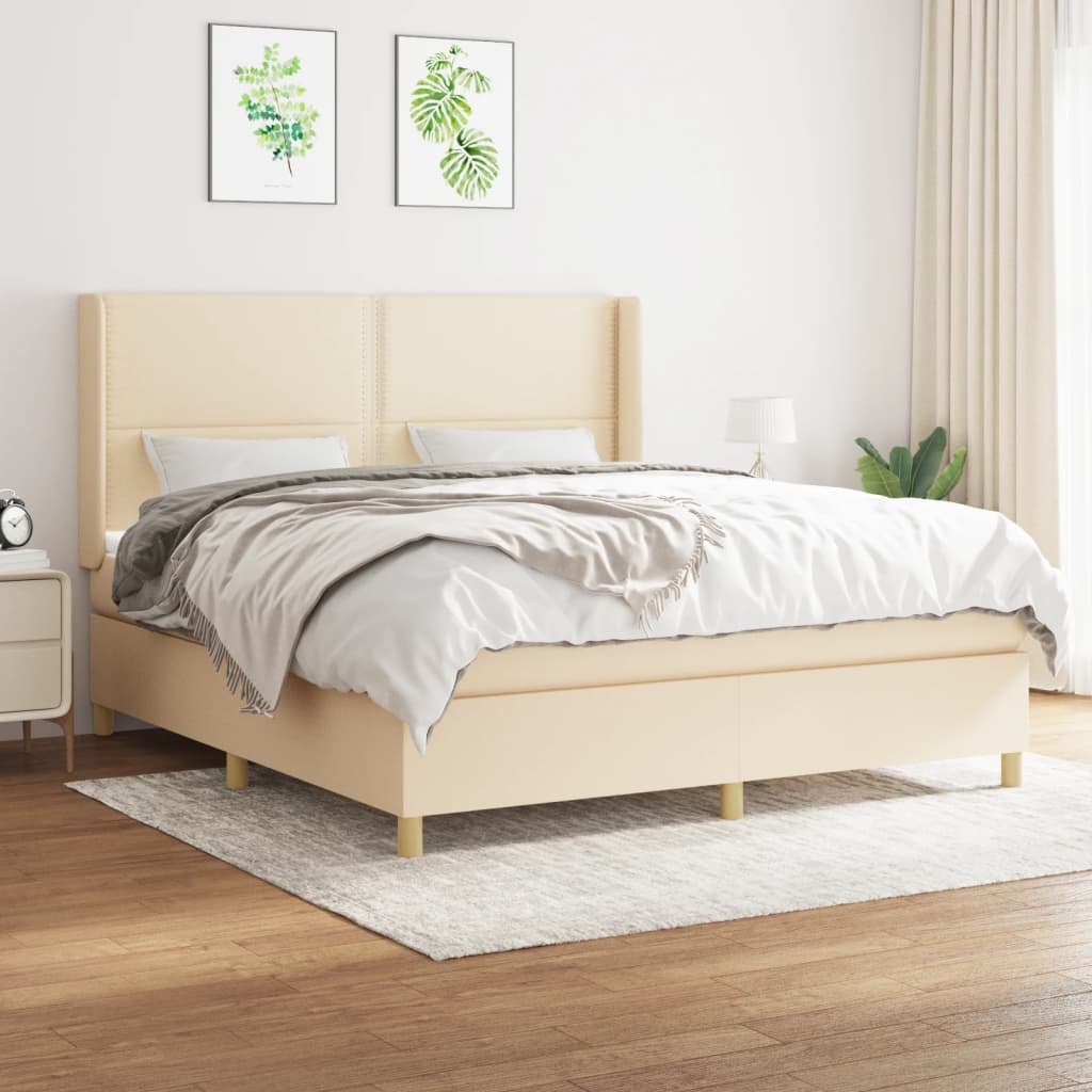 Boxspring met matras stof crèmekleurig 180x200 cm is nu te koop bij PeponiXL, paradijselijk wonen!
