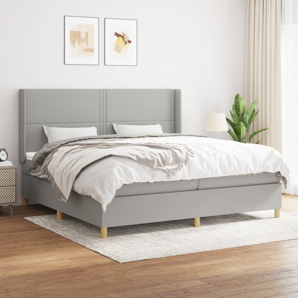 Boxspring met matras stof lichtgrijs 200x200 cm is nu te koop bij PeponiXL, paradijselijk wonen!