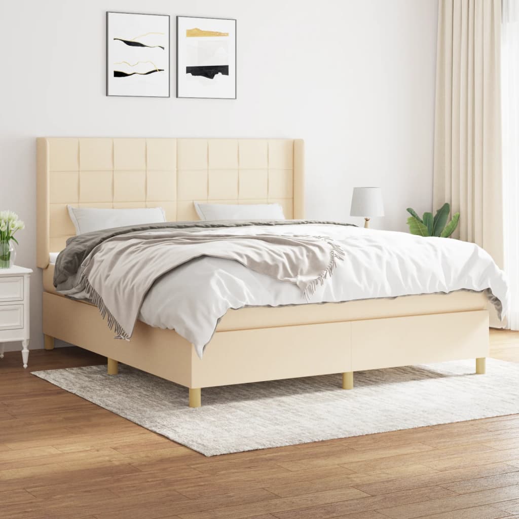 Boxspring met matras stof crèmekleurig 180x200 cm is nu te koop bij PeponiXL, paradijselijk wonen!