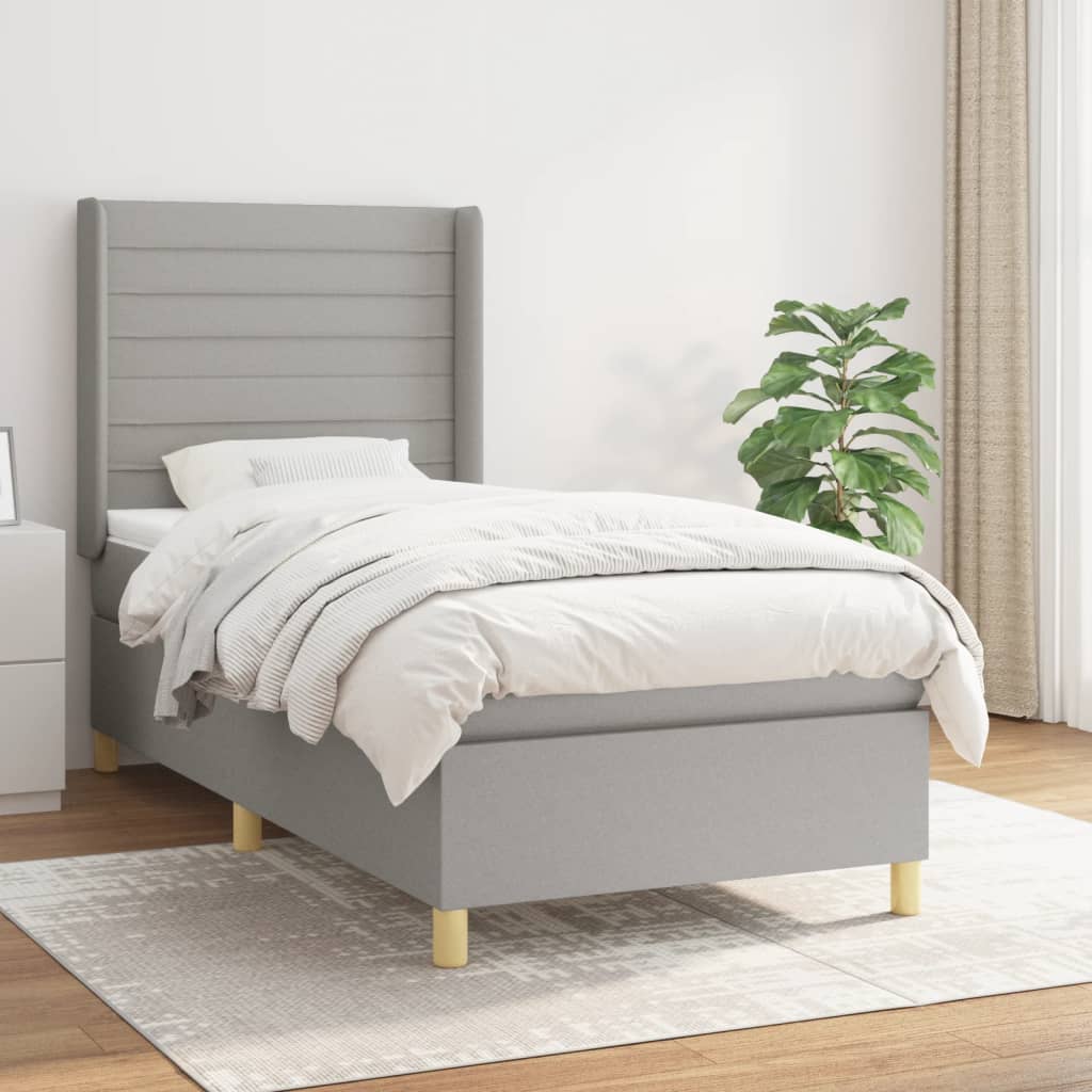 Boxspring met matras stof lichtgrijs 90x190 cm is nu te koop bij PeponiXL, paradijselijk wonen!