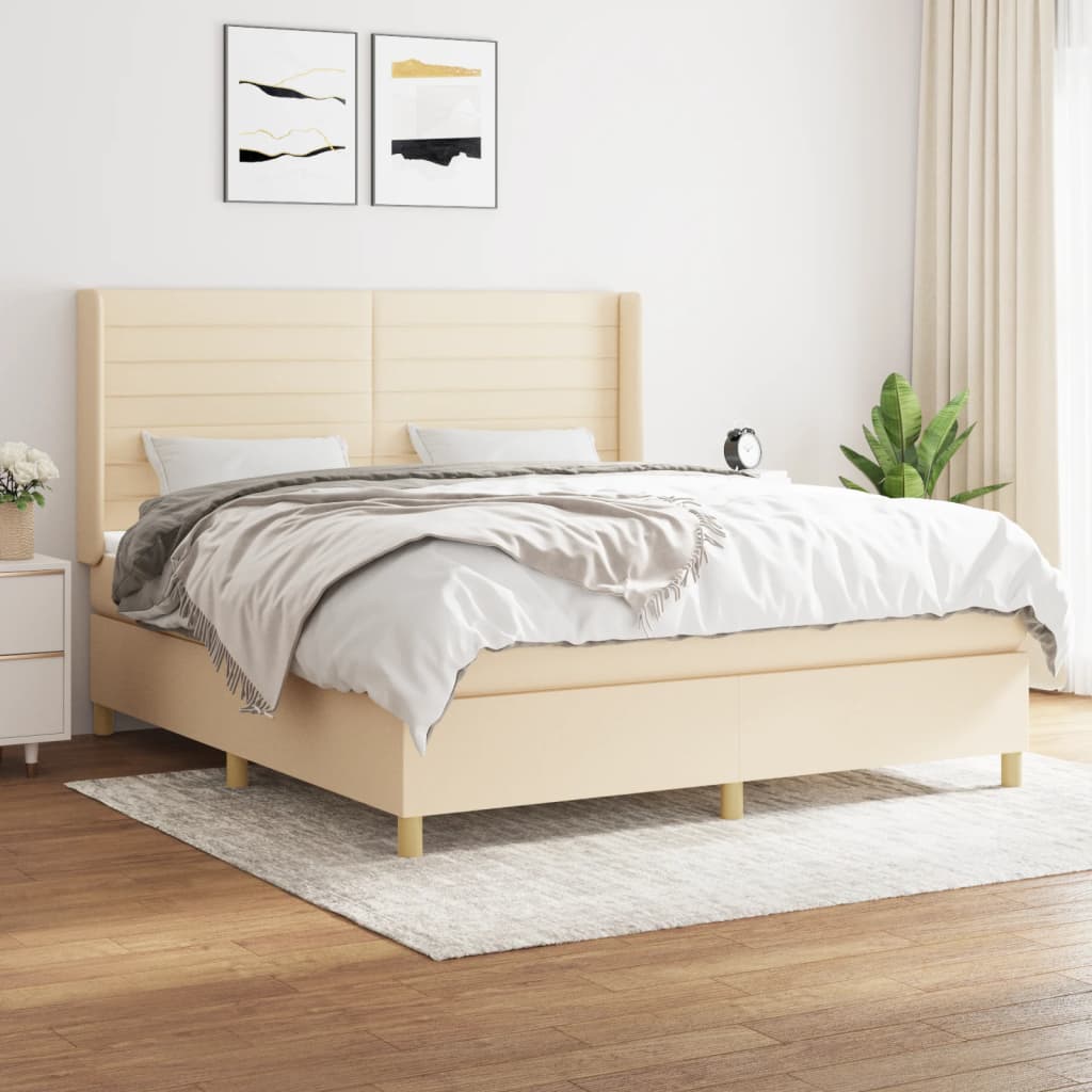 Boxspring met matras stof crèmekleurig 180x200 cm is nu te koop bij PeponiXL, paradijselijk wonen!