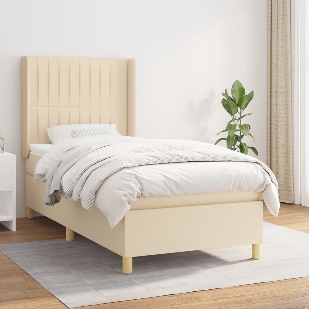 Boxspring met matras stof crèmekleurig 90x190 cm is nu te koop bij PeponiXL, paradijselijk wonen!