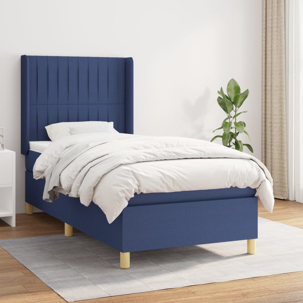 Boxspring met matras stof blauw 90x190 cm is nu te koop bij PeponiXL, paradijselijk wonen!